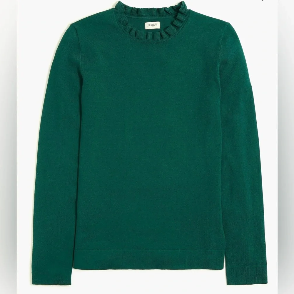 J. Crew Women’s 100% Cotton Ruffle Neck Sweater in Alpine Green Size XL EUC